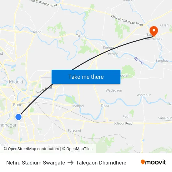 Nehru Stadium Swargate to Talegaon Dhamdhere map