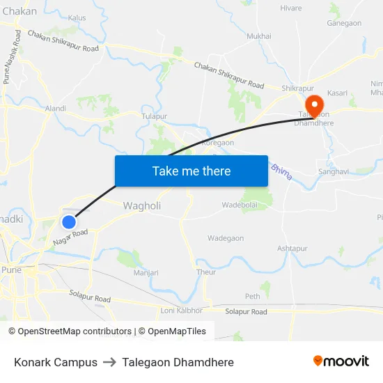 Konark Campus to Talegaon Dhamdhere map