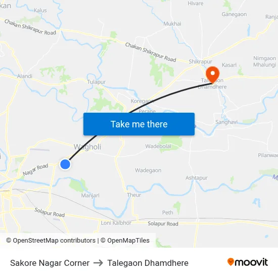 Sakore Nagar Corner to Talegaon Dhamdhere map