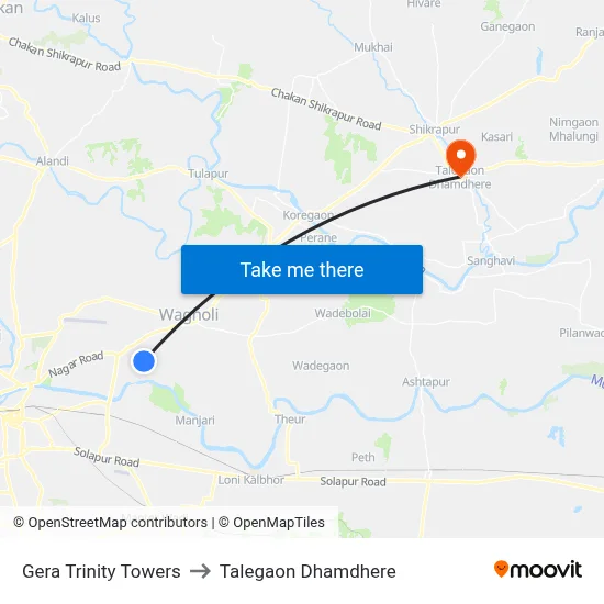 Gera Trinity Towers to Talegaon Dhamdhere map