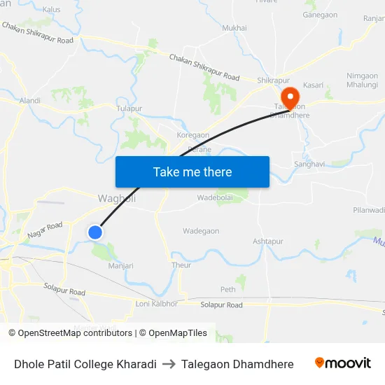 Dhole Patil College Kharadi to Talegaon Dhamdhere map