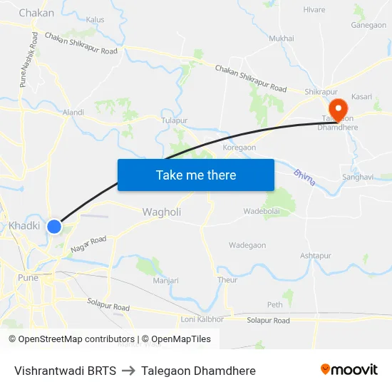 Vishrantwadi BRTS to Talegaon Dhamdhere map