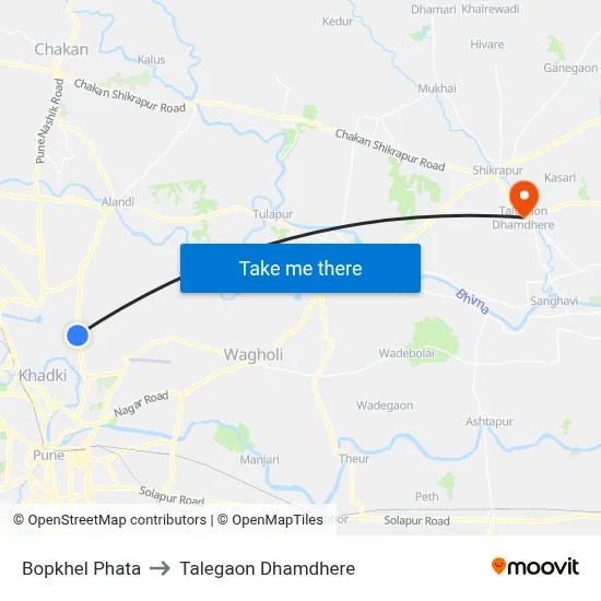 Bopkhel Phata to Talegaon Dhamdhere map