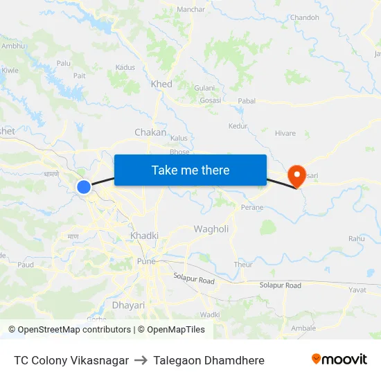 TC Colony Vikasnagar to Talegaon Dhamdhere map