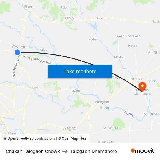 Chakan Talegaon Chowk to Talegaon Dhamdhere map