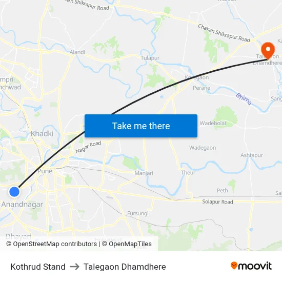 Kothrud Stand to Talegaon Dhamdhere map
