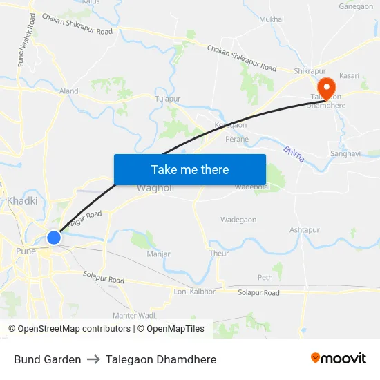 Bund Garden to Talegaon Dhamdhere map