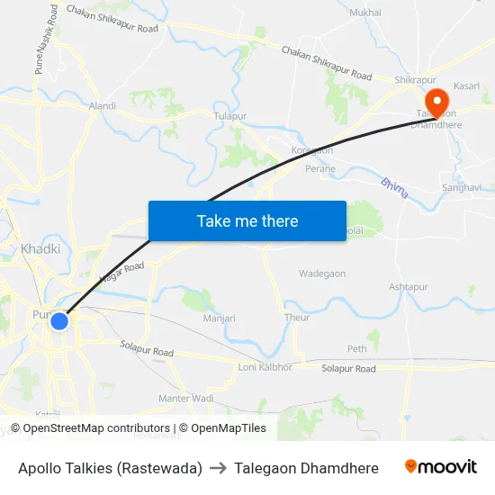 Apollo Talkies (Rastewada) to Talegaon Dhamdhere map