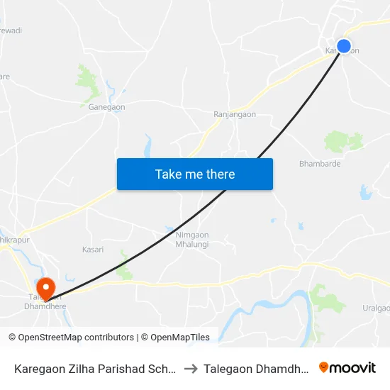 Karegaon Zilha Parishad School to Talegaon Dhamdhere map