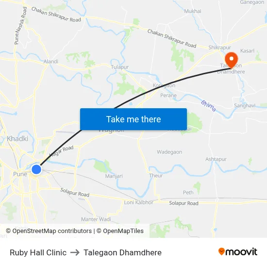 Ruby Hall Clinic to Talegaon Dhamdhere map