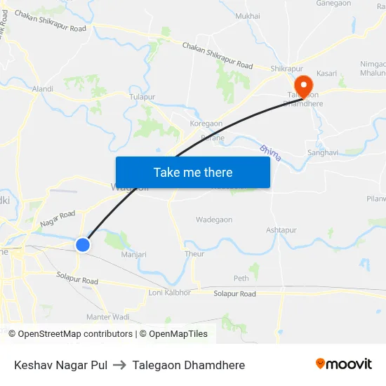 Keshav Nagar Pul to Talegaon Dhamdhere map