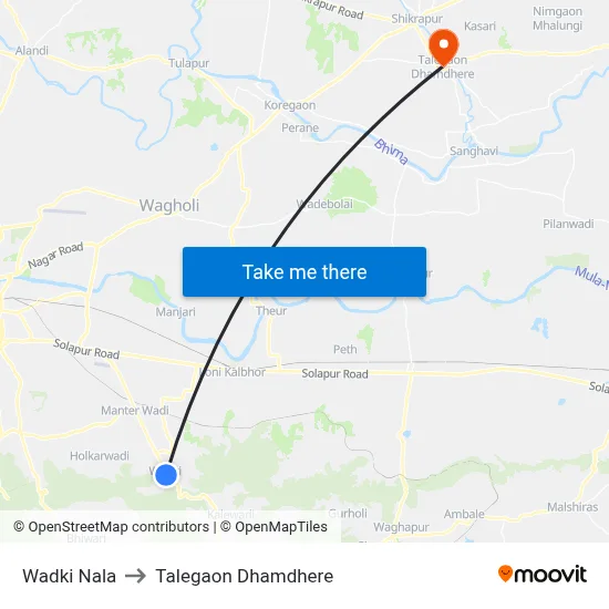 Wadki Nala to Talegaon Dhamdhere map