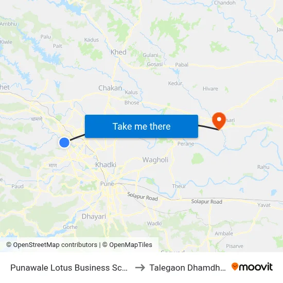 Punawale Lotus Business School to Talegaon Dhamdhere map