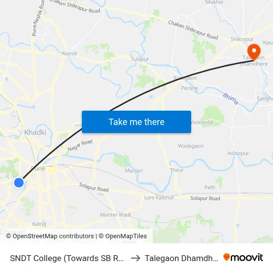SNDT College (Towards SB Road) to Talegaon Dhamdhere map