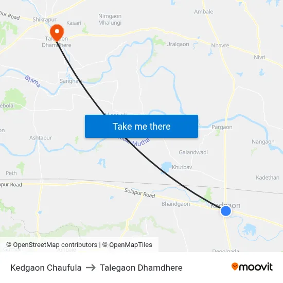 Kedgaon Chaufula to Talegaon Dhamdhere map