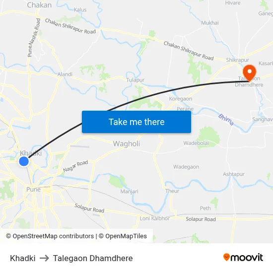 Khadki to Talegaon Dhamdhere map