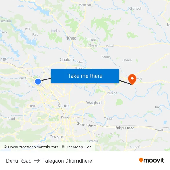 Dehu Road to Talegaon Dhamdhere map