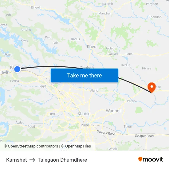 Kamshet to Talegaon Dhamdhere map