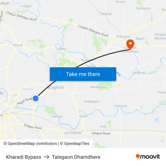 Kharadi Bypass to Talegaon Dhamdhere map