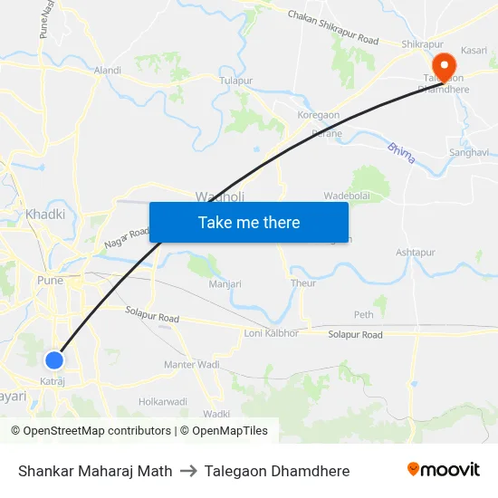 Shankar Maharaj Math to Talegaon Dhamdhere map