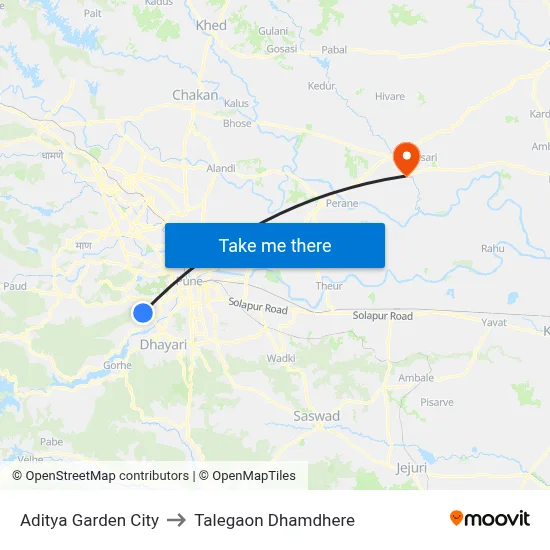 Aditya Garden City to Talegaon Dhamdhere map