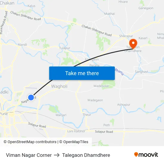 Viman Nagar Corner to Talegaon Dhamdhere map