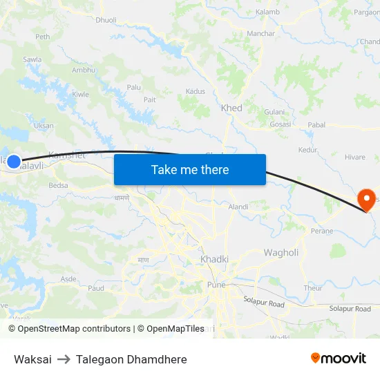 Waksai to Talegaon Dhamdhere map
