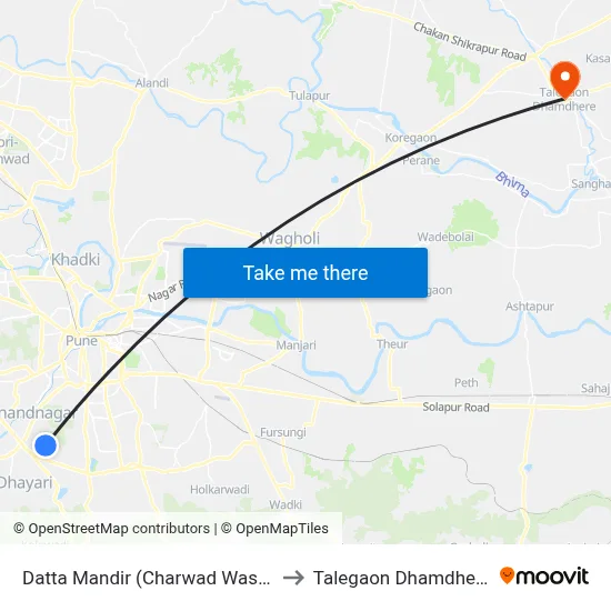 Datta Mandir (Charwad Wasti) to Talegaon Dhamdhere map