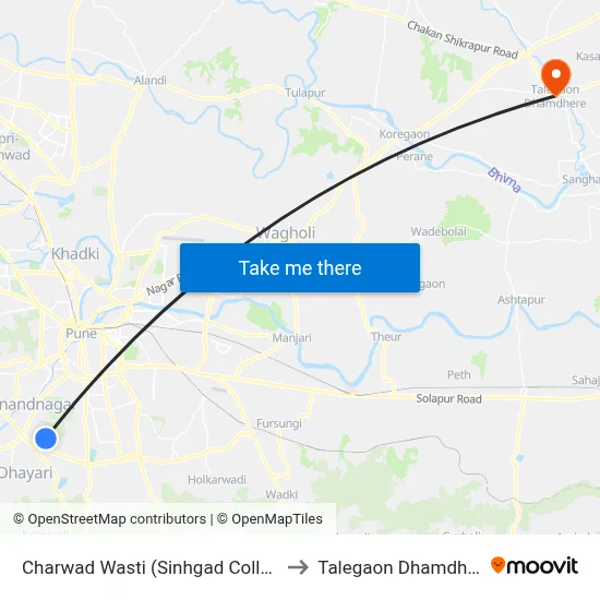 Charwad Wasti (Sinhgad College) to Talegaon Dhamdhere map