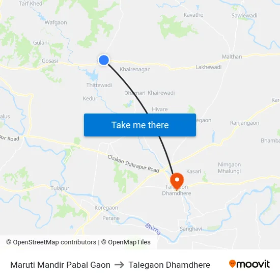 Maruti Mandir Pabal Gaon to Talegaon Dhamdhere map
