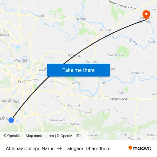 Abhinav College Narhe to Talegaon Dhamdhere map