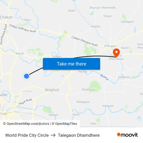 World Pride City Circle to Talegaon Dhamdhere map