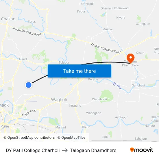 DY Patil College Charholi to Talegaon Dhamdhere map