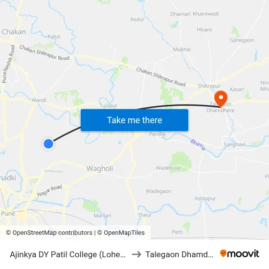 Ajinkya DY Patil College (Lohegaon) to Talegaon Dhamdhere map