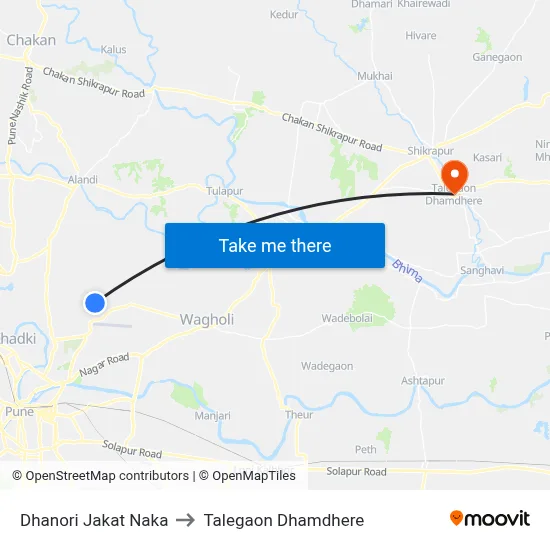 Dhanori Jakat Naka to Talegaon Dhamdhere map