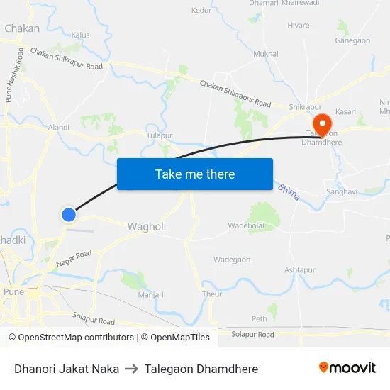 Dhanori Jakat Naka to Talegaon Dhamdhere map