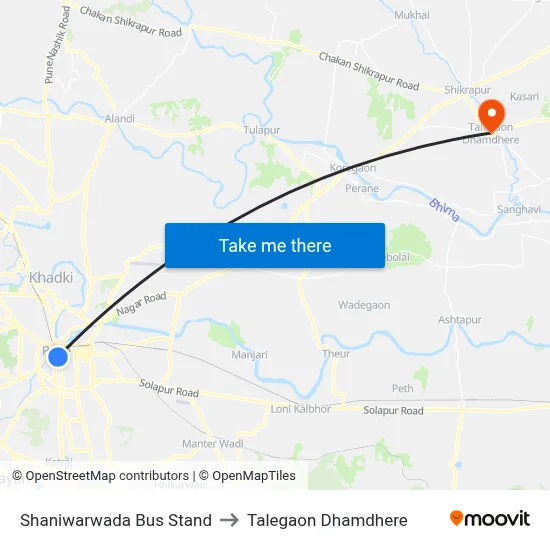 Shaniwarwada Bus Stand to Talegaon Dhamdhere map