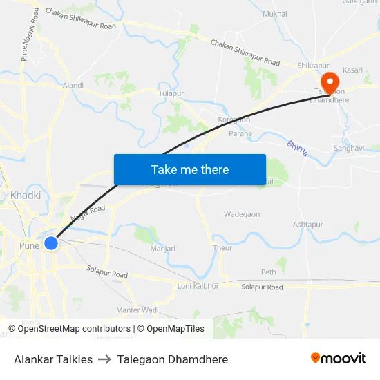 Alankar Talkies to Talegaon Dhamdhere map