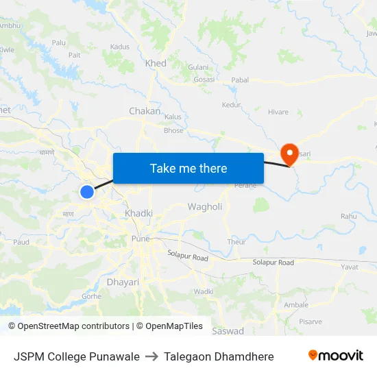JSPM College Punawale to Talegaon Dhamdhere map