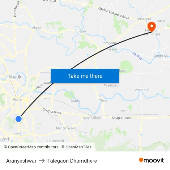 Aranyeshwar to Talegaon Dhamdhere map