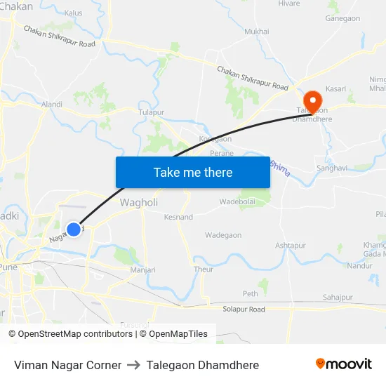 Viman Nagar Corner to Talegaon Dhamdhere map