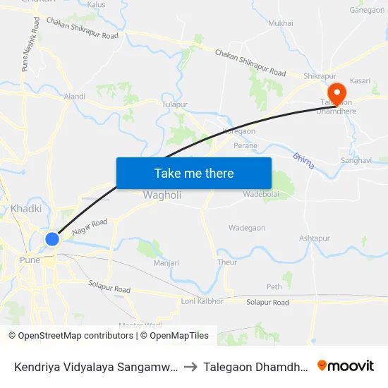 Kendriya Vidyalaya Sangamwadi to Talegaon Dhamdhere map