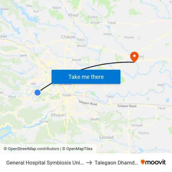 General Hospital Symbiosis University to Talegaon Dhamdhere map