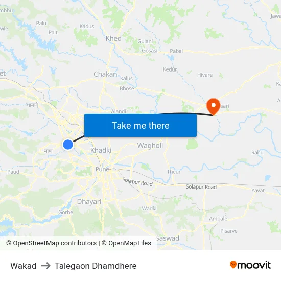 Wakad to Talegaon Dhamdhere map