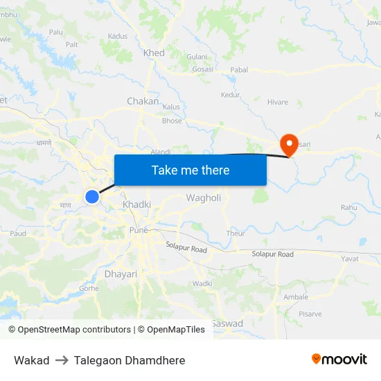 Wakad to Talegaon Dhamdhere map