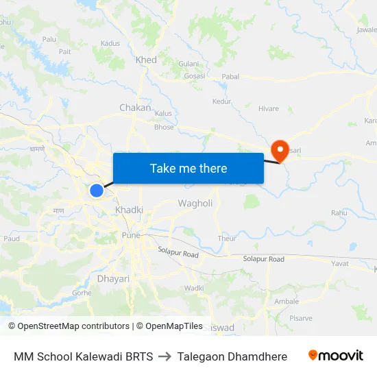 MM School Kalewadi BRTS to Talegaon Dhamdhere map