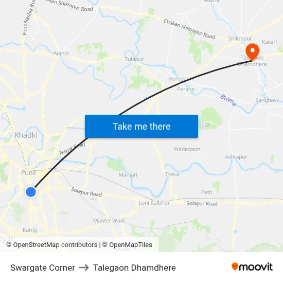Swargate Corner to Talegaon Dhamdhere map