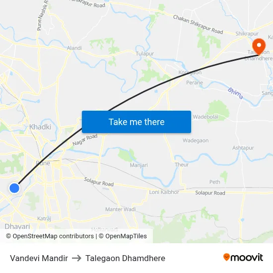 Vandevi Mandir to Talegaon Dhamdhere map