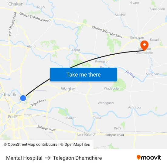 Mental Hospital to Talegaon Dhamdhere map