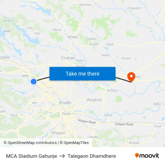 MCA Stadium Gahunje to Talegaon Dhamdhere map